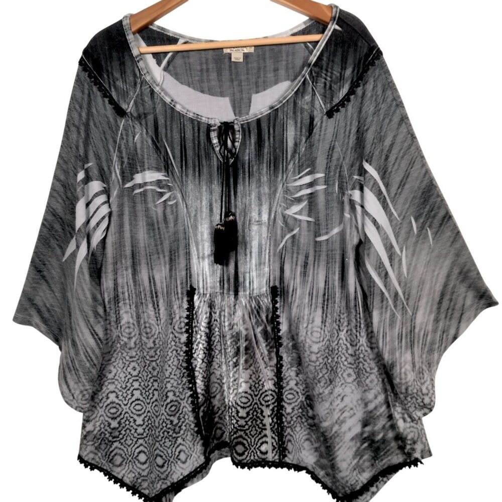 One World Shirt Top Pullover Gray Velour Witchy Dark Fairy Goth Boho Hippie